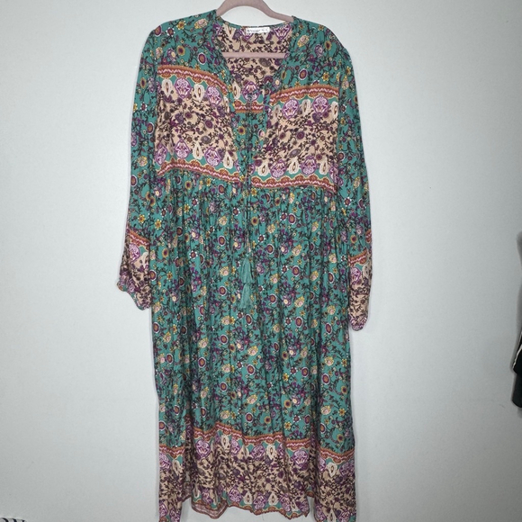 R. Vivimos Boho Floral Midi Dress 2XL Long Sleeve Tassel - Picture 3 of 11